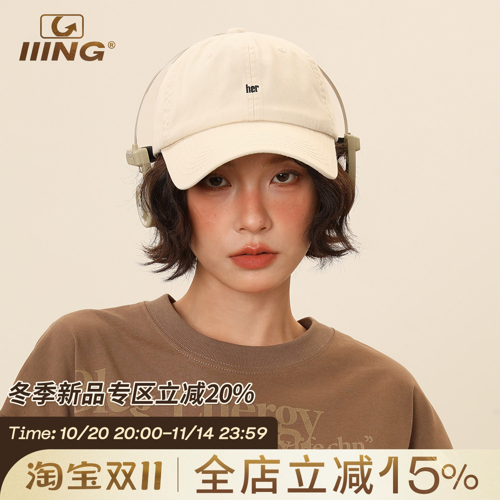 IIING帽控 美式复古字母刺绣棒球帽子女大头围情侣款纯棉鸭舌帽男
