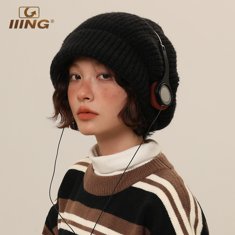 IIING帽控纯色针织堆堆帽