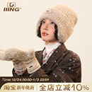 IIING帽控 保暖显脸小毛线帽女 羊毛护耳针织帽子手套两件套秋冬季