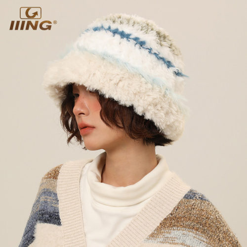 IIING帽控复古拼色毛绒渔夫帽