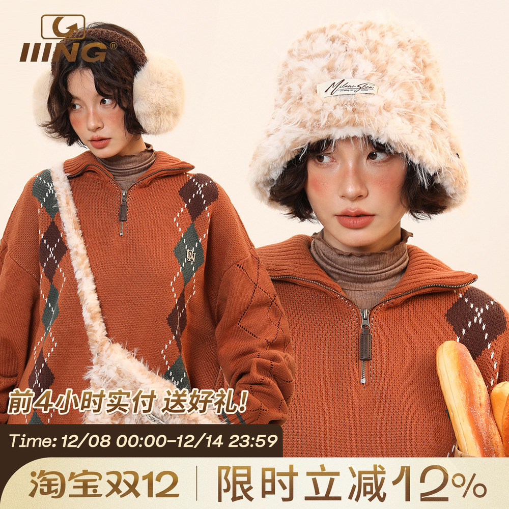 帽子包包两用毛绒绒显脸小渔夫帽