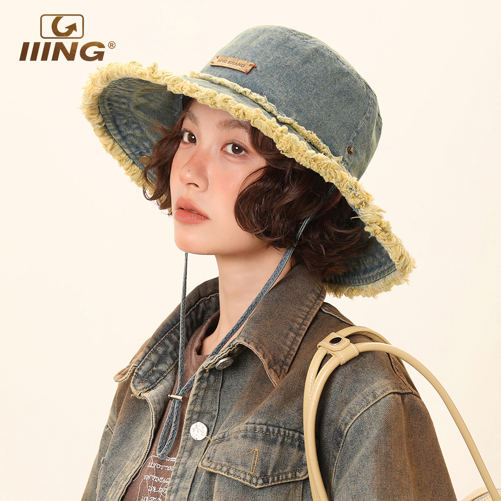 高品质水洗牛仔毛边渔夫帽