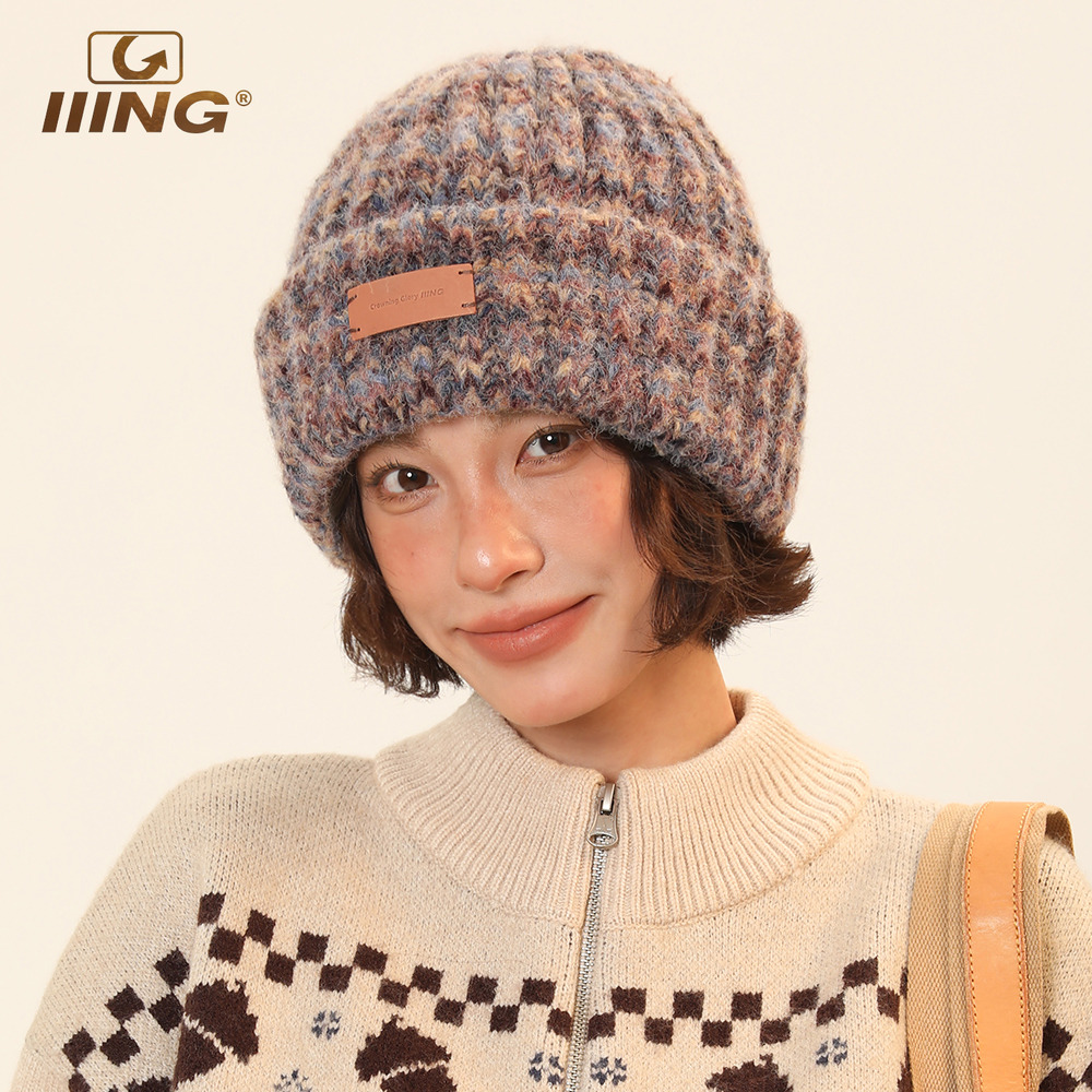 复古混色保暖针织毛线帽