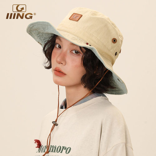 IIING帽控拼色牛仔渔夫帽