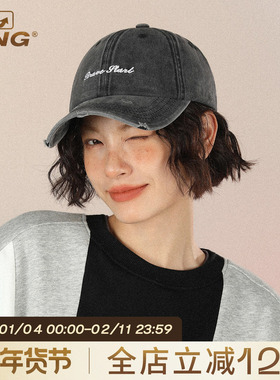 IIING帽控 水洗灰色棒球帽运动休闲韩版防晒遮阳字母刺绣鸭舌帽子