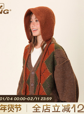 IIING帽控 明星同款手工辫子针织帽女秋冬季保暖护耳百搭包头帽子