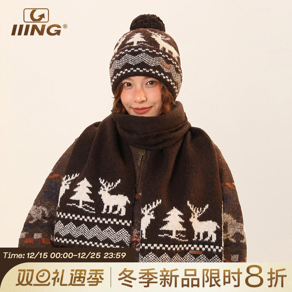 IIING【圣诞麋鹿】氛围感秋冬季新款羊毛混纺针织围巾保暖长围脖