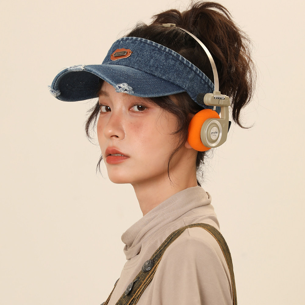 IIING帽控 复古空顶帽子女夏款运动遮阳防晒牛仔破洞显脸小鸭舌帽