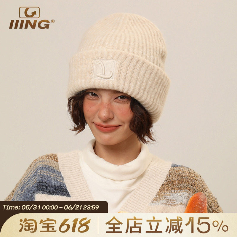 原创刺绣大头围针织帽子冬季女学生情侣保暖超大版型毛线帽显脸小