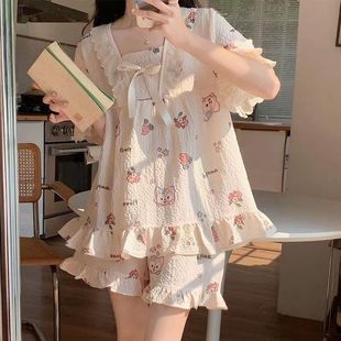 甜美洋气ins风直播卡通两件套家居服睡衣 睡衣女夏季 新款 短袖 韩版