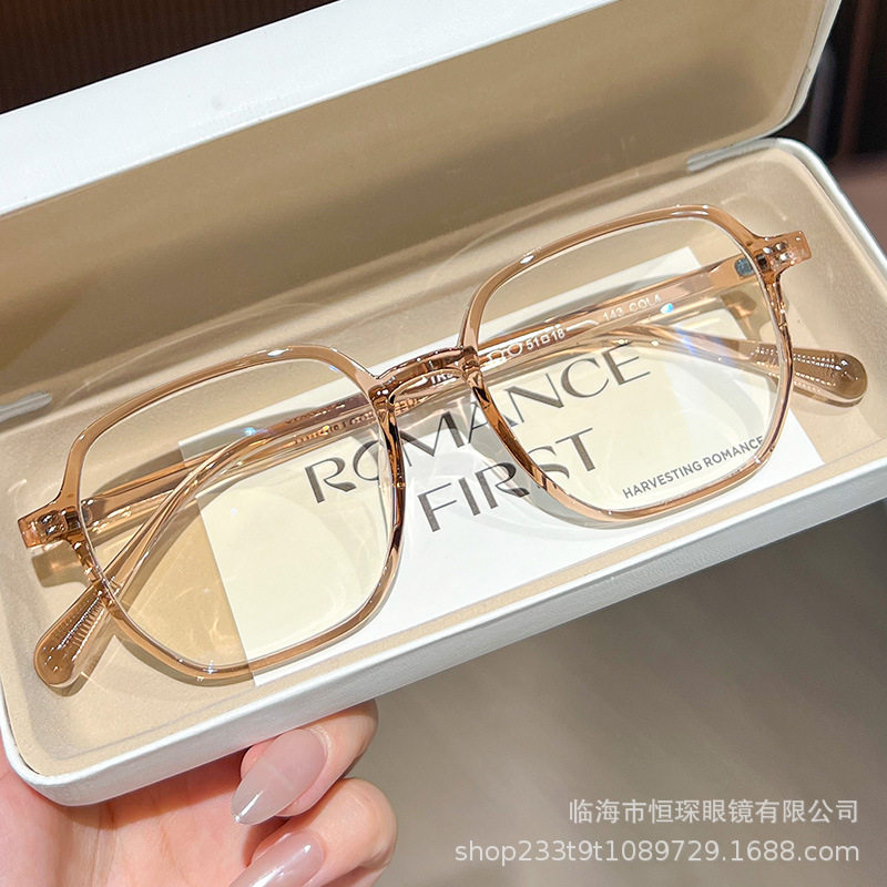素颜复古防蓝光平光镜大方框女显瘦高级感超轻可配度数百搭眼镜框