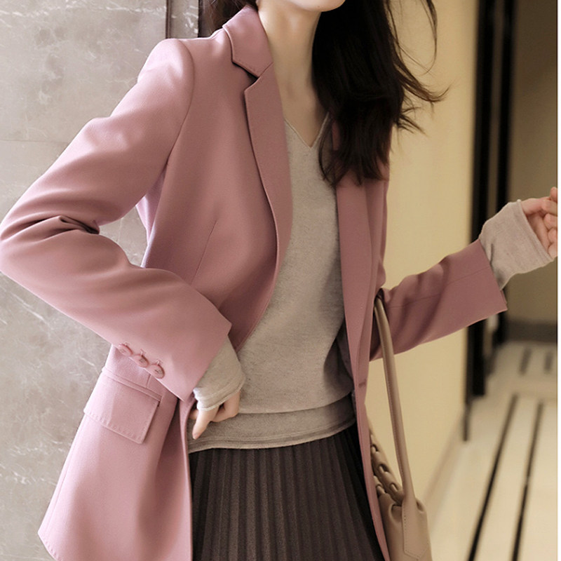 这么美的颜色不入手亏了型质兼备枯玫瑰色一粒扣修身西装秋女