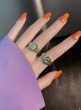 欧美嘻哈饰品戒指字母系列镀金锆石表带设计开口玫瑰金活口设计