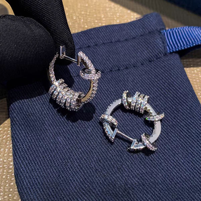 S925纯银针时来运转圆圈微镶锆石耳环女轻奢小众高级感耳扣耳钉