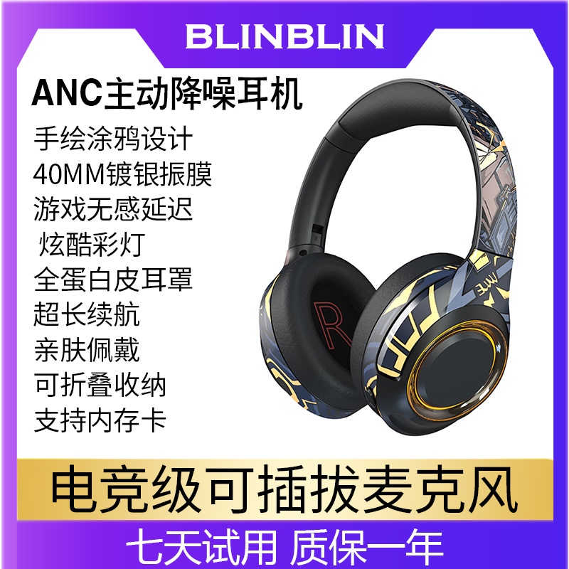 BLINBLIN主动降噪头戴式EL-A2无线蓝牙耳机包耳防噪隔音带麦克风 影音电器 蓝牙耳机 原图主图