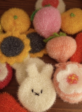 【四件包邮】韩国ins手工玻璃丝线卡通水果洗碗巾Dish Scrubber