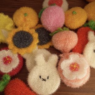 【四件包邮】韩国ins手工玻璃丝线卡通水果洗碗巾Dish Scrubber