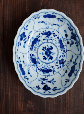 日本进口 蓝染花椭圆波浪边器皿 小钵碗 | 茶娜和查理