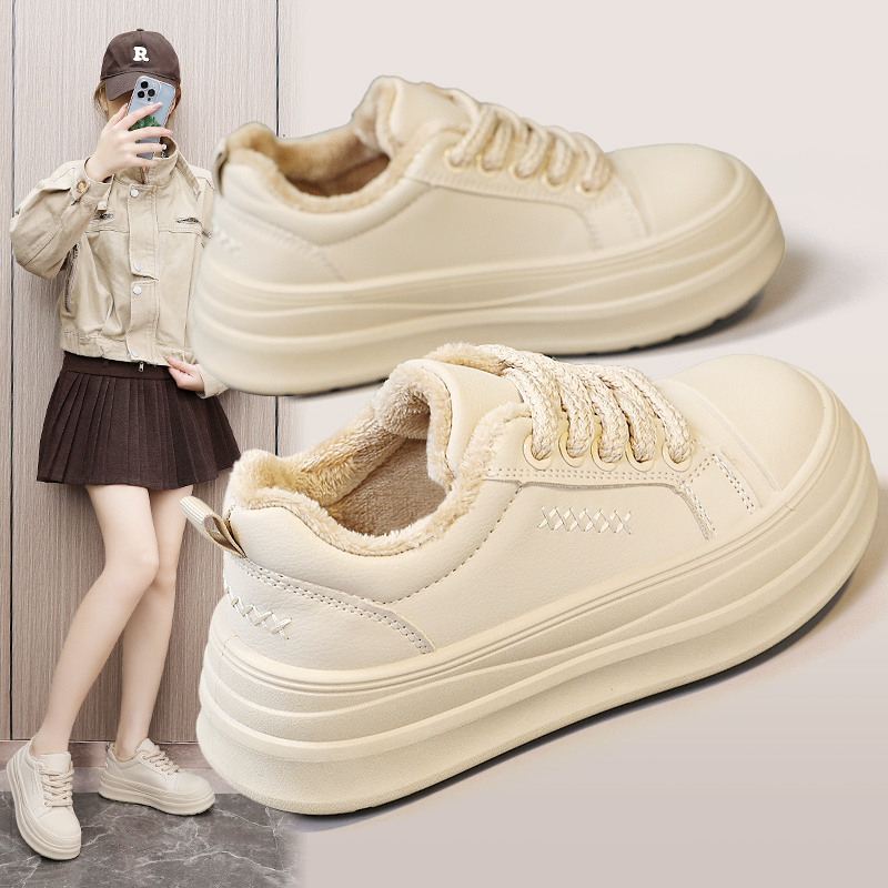 新款秋冬季短绒保暖厚底板鞋女鞋通勤休闲运动鞋工作鞋