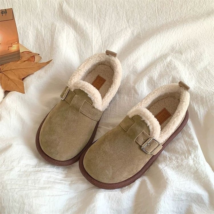 勃肯鞋女加绒保暖女鞋2026年冬季新款豆豆鞋博肯毛毛鞋孕妇鞋棉鞋