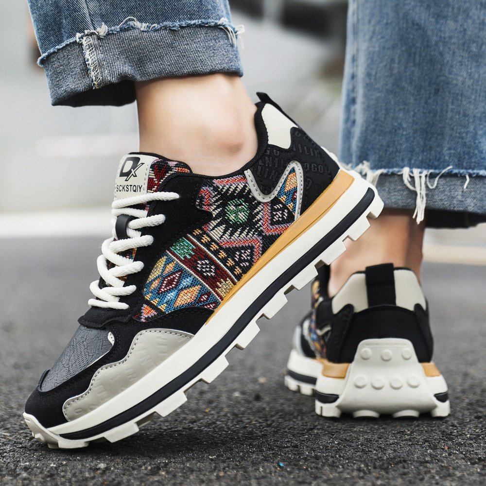 2024秋冬新款男鞋潮流时尚印花刺绣运动休闲鞋舒适厚底增高鞋子男
