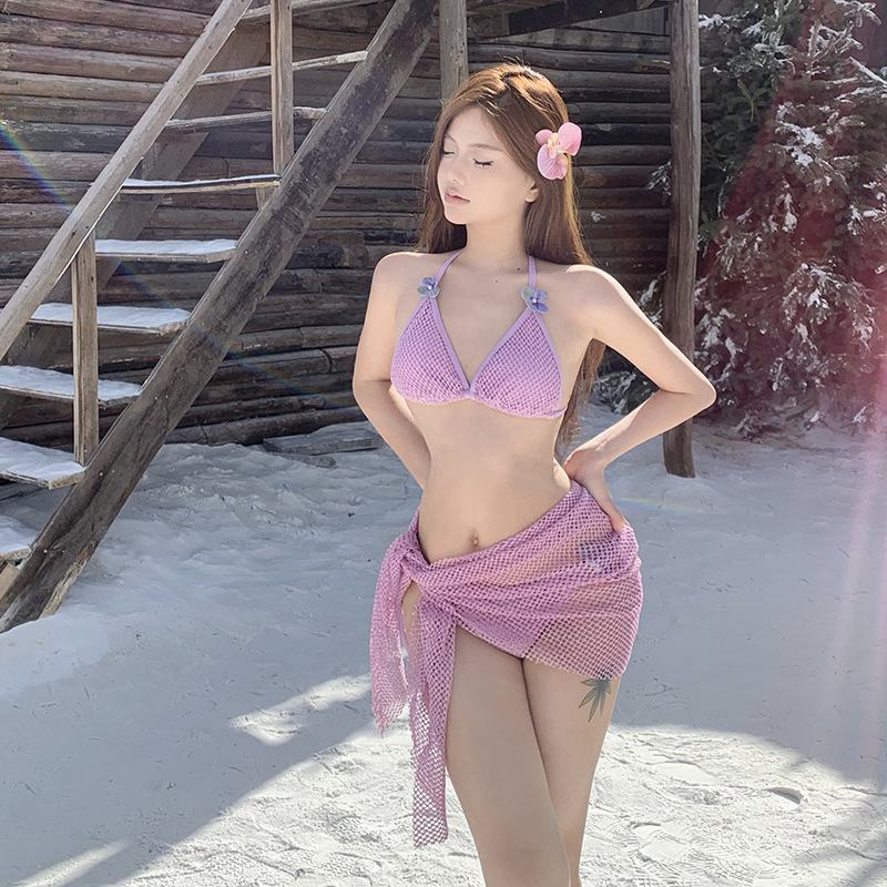 温泉甜美可爱少女小蝴蝶结纯欲风裙款三件套游泳衣女比基尼