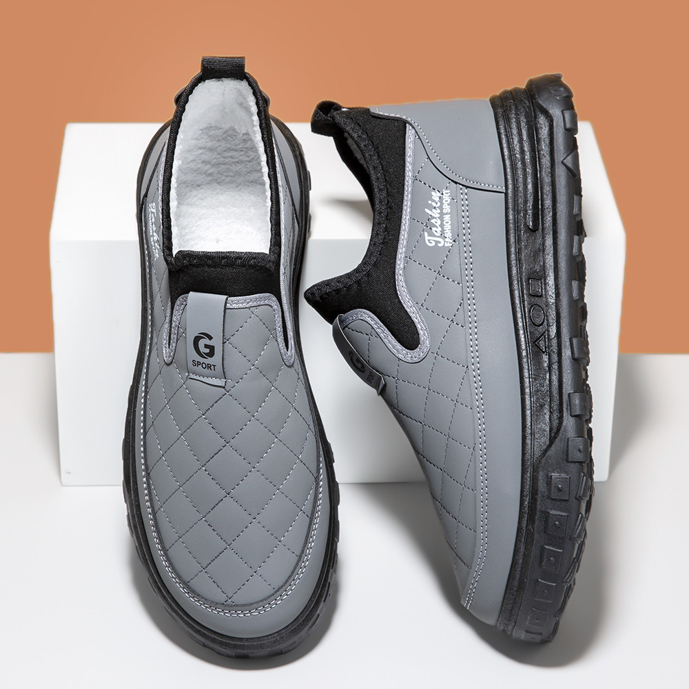 鞋子男士棉鞋冬季跨境外贸加绒保暖一脚蹬老人鞋运动休闲日常棉靴