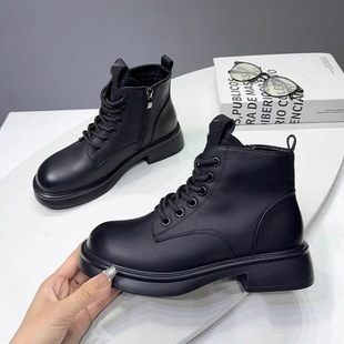 单靴冬季 秋季 加绒保暖炸街 软皮厚底英伦风马丁靴女2025新款 热卖
