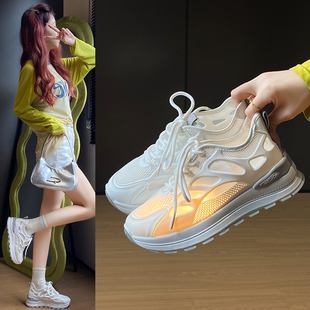 女2025夏季 老爹鞋 学生跑步运动休闲网面透气街拍 新款 夏天ins韩版