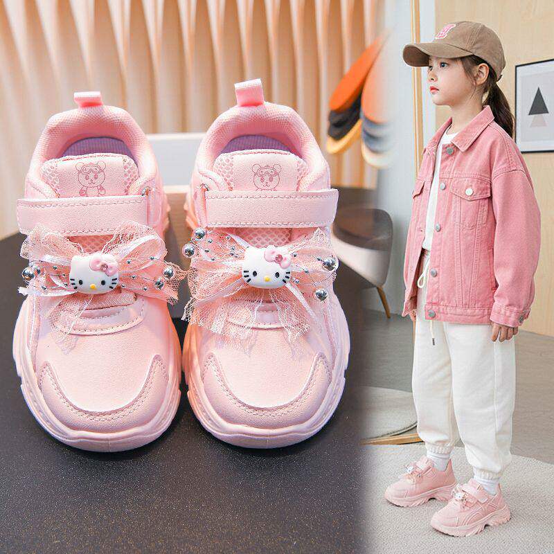 女童老爹鞋春秋新款卡通女孩小白鞋软底学生跑步鞋儿童白色运动鞋