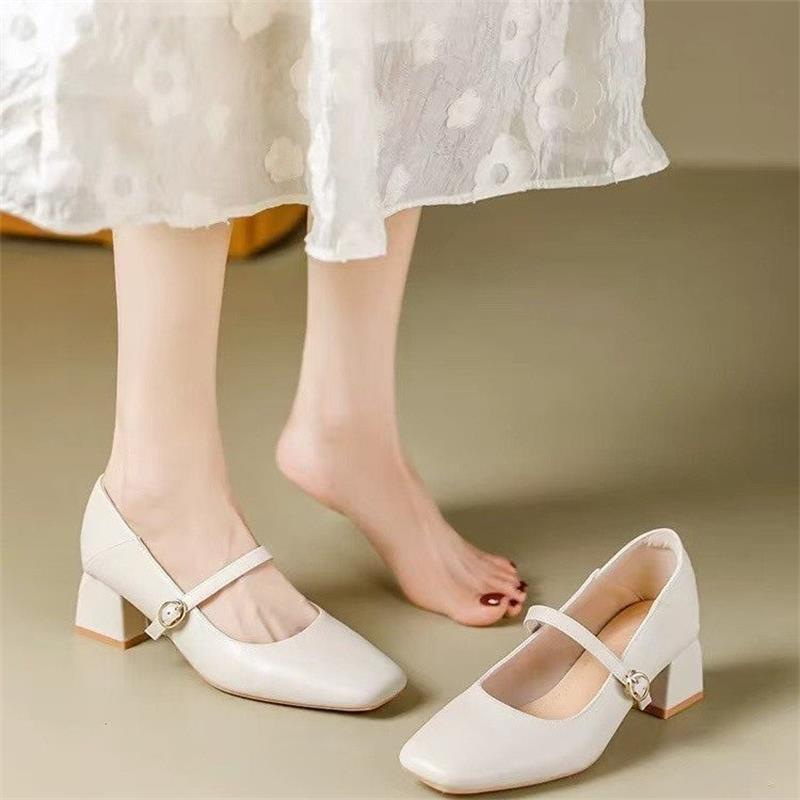 夏季气质粗跟小皮鞋女款2025新款法式单鞋温柔方头配裙子玛丽