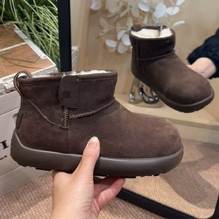 厚底大头雪地靴女加绒加厚短靴2025冬季新款百搭增高轻便面包棉鞋