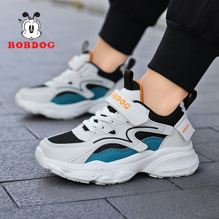 童鞋2025秋季网面皮面魔术贴男女童运动鞋中儿童跑步鞋人造革MDQ