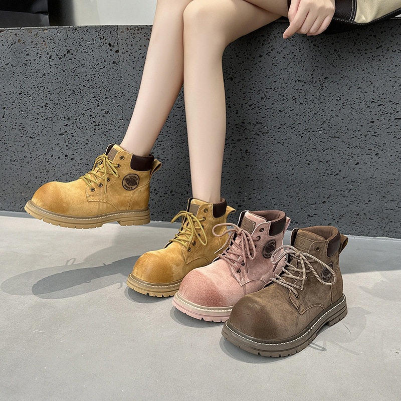 内增高大头马丁靴女2025秋款英伦风时尚短靴户外休闲大黄靴女款
