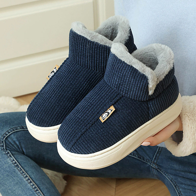 冬季加绒保暖棉鞋男女款毛毛鞋居家室内外穿防滑厚底棉拖鞋高包跟