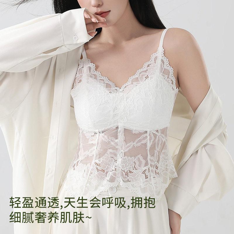 带胸垫蕾丝美背内衣女聚拢修身显瘦外搭内穿打底吊带背心燕尾设计