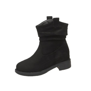 增高5cm马丁靴女秋冬款中筒小个子显瘦堆堆褶皱百搭复古女靴短靴