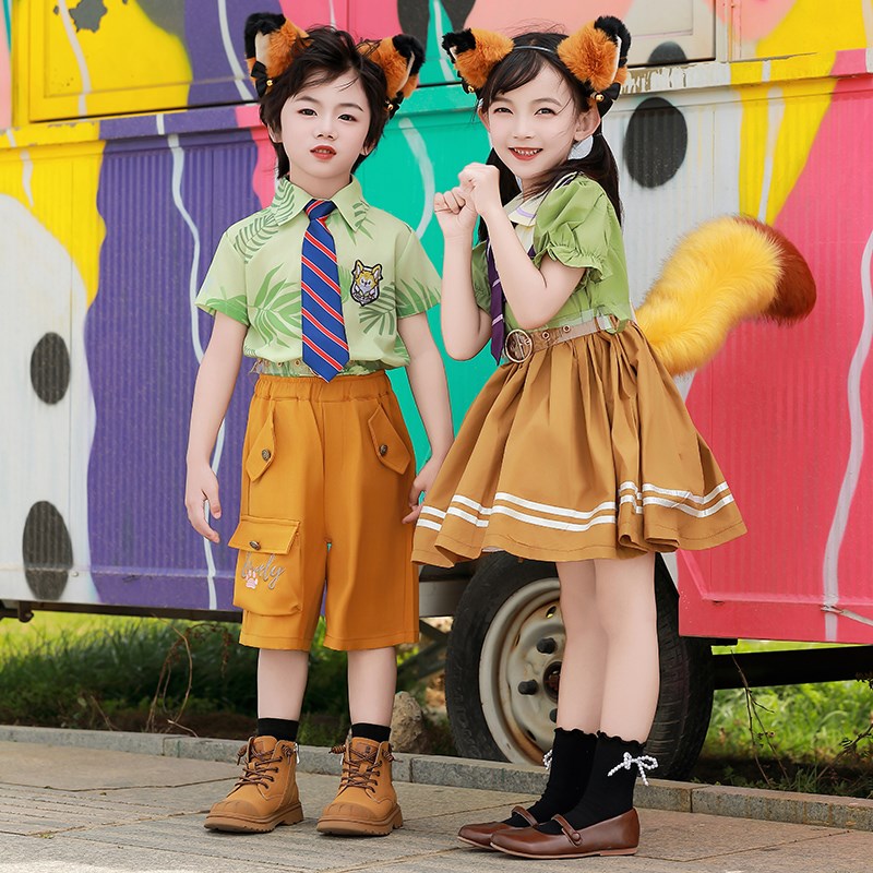 新选六一儿童演出服男童夏季cos服疯狂动H物城尼克狐衣服女童cosp