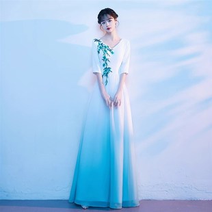 新选中国风晚礼服2025新款x大合唱团演出服女长裙指挥主持人朗诵