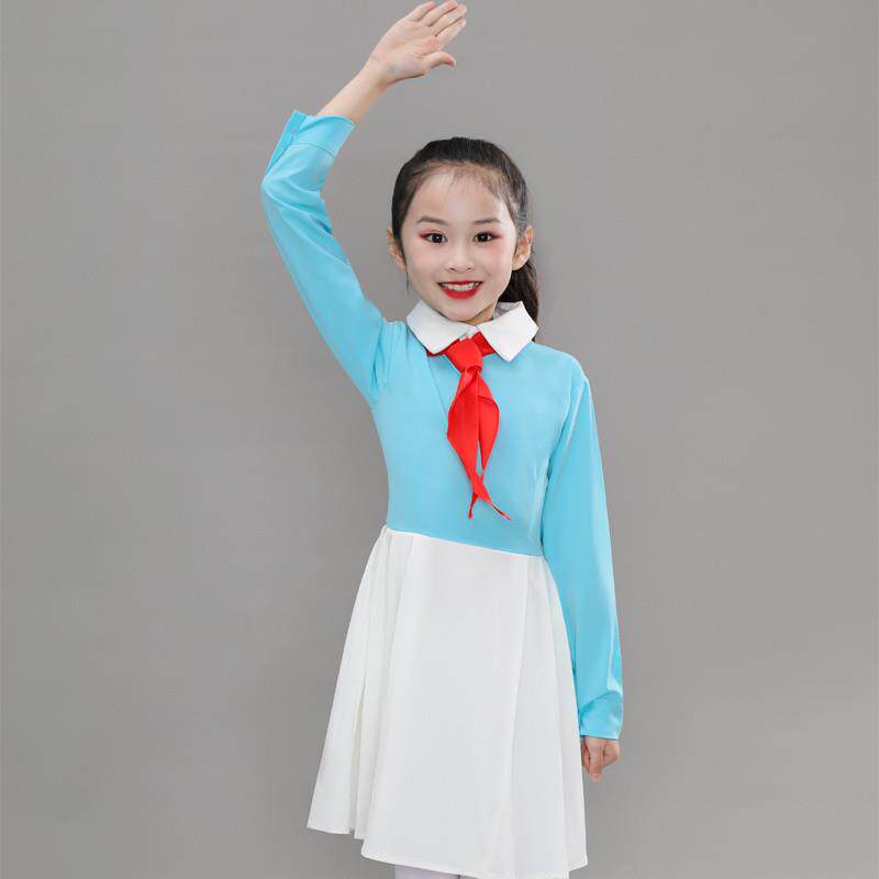 精选儿童合唱服演出服女童长袖红领巾表演服中小少先队员舞蹈
