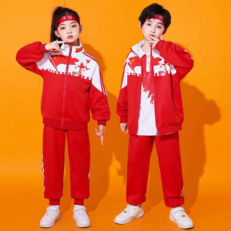 新选小学生运动会演出服秋中y国少年红班服套装儿童啦啦队表演校