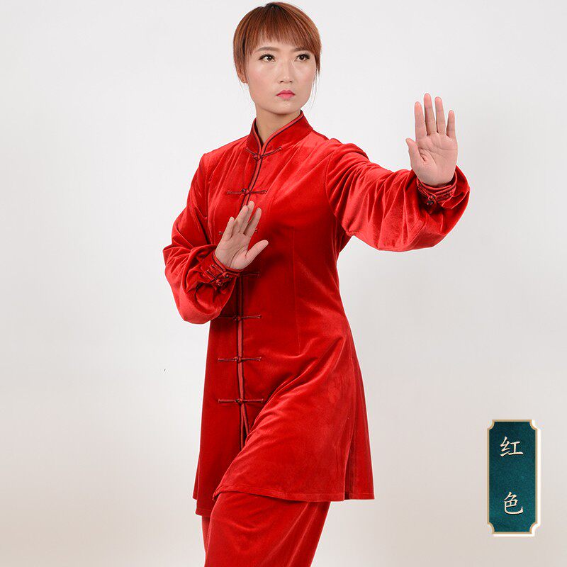新款太极拳服装秋冬季金丝绒南E韩绒不倒绒练功服厚长款修身女