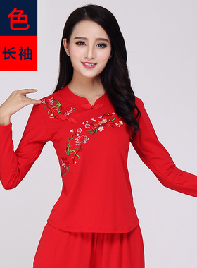 新款夏季新款中老年广场舞服装上衣短袖TM恤大妈民族风舞蹈跳舞衣