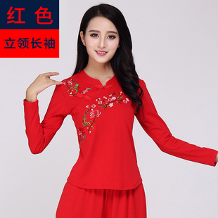 新款夏季新款中老年广场舞服装上衣短袖TM恤大妈民族风舞蹈跳舞衣