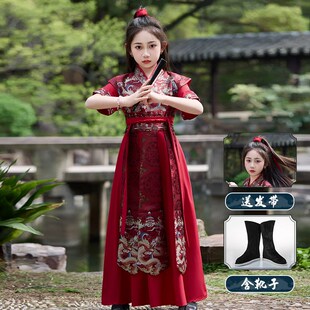新款女童汉服花木兰服装儿童夏季中国风H女侠剑客穆桂英cos武侠演