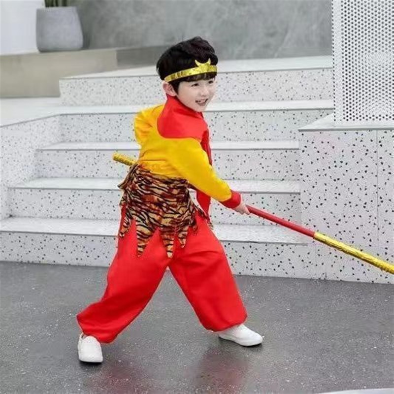 新选六一孙悟空h儿童演出服万圣节西游记虎皮裙套装角色大圣扮演