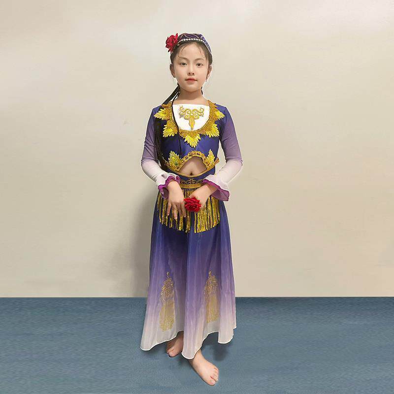 新品新疆舞蹈演出服装女儿童大摆裙阿依古丽古丽小少儿维吾尔族表