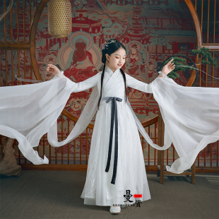 中国风飘逸走 古筝演出服x超仙12岁改良儿童古装 新款 女童汉服水袖