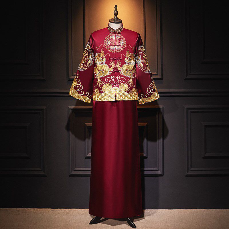 新款马褂新款秀禾服男中式新郎结婚礼服古L装婚服马褂男唐装秀和