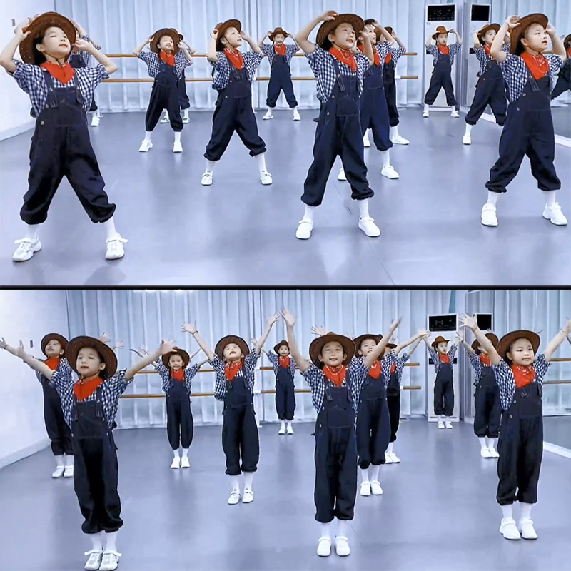新选六一儿童节演出服牛仔u很忙背带裤套装小学生表演服幼儿园舞